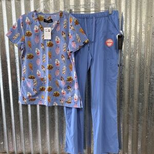 Women’s Scrub Set-Print Top-Ceil Blue Scrub Pants-S/S Regular Length Pants
